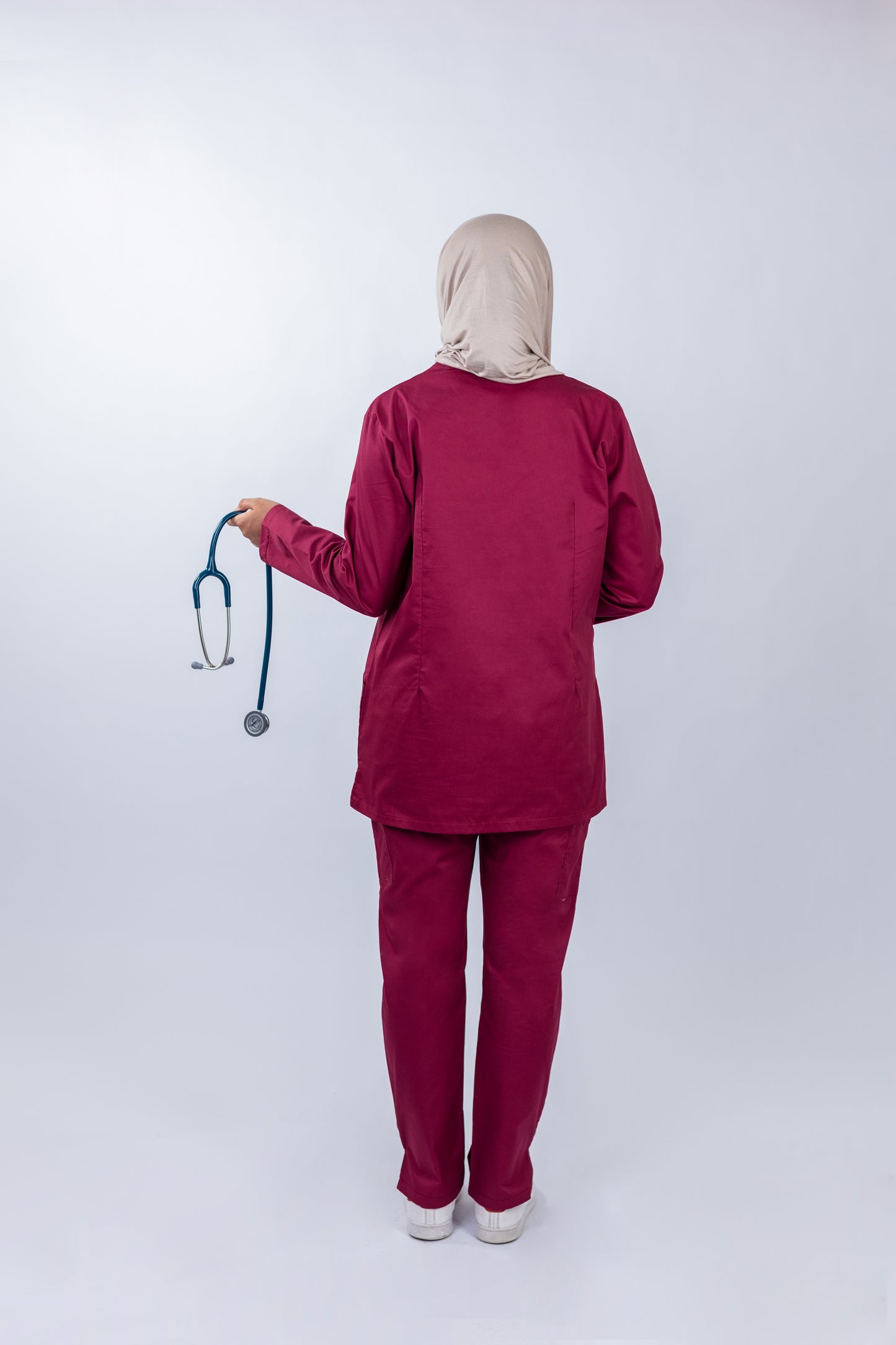 The Long-Sleeve Slim Fit Medical Scrubs in Ruby Red
