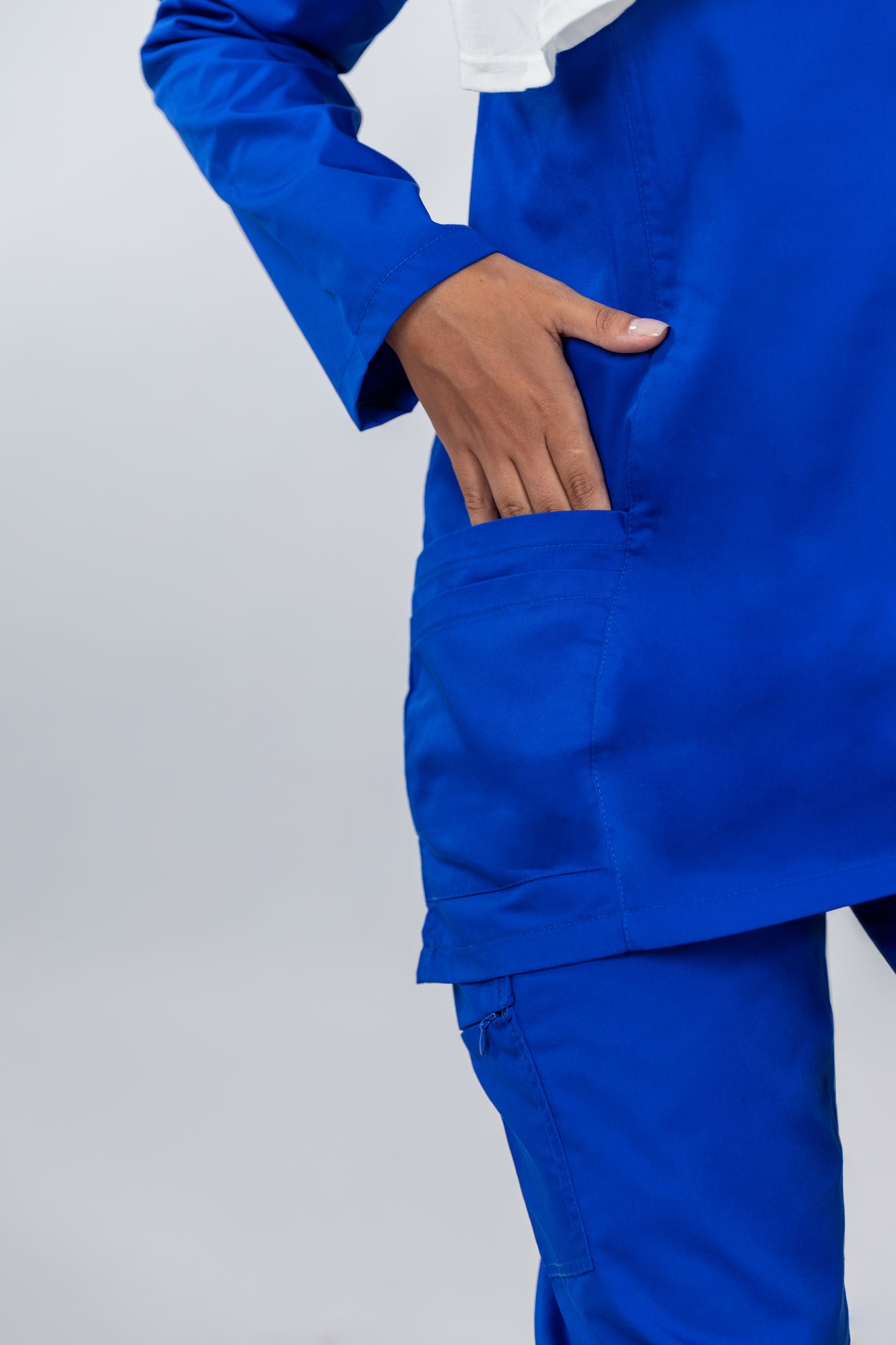 The Long-Sleeve Slim Fit Medical Scrubs in Sapphire Blue