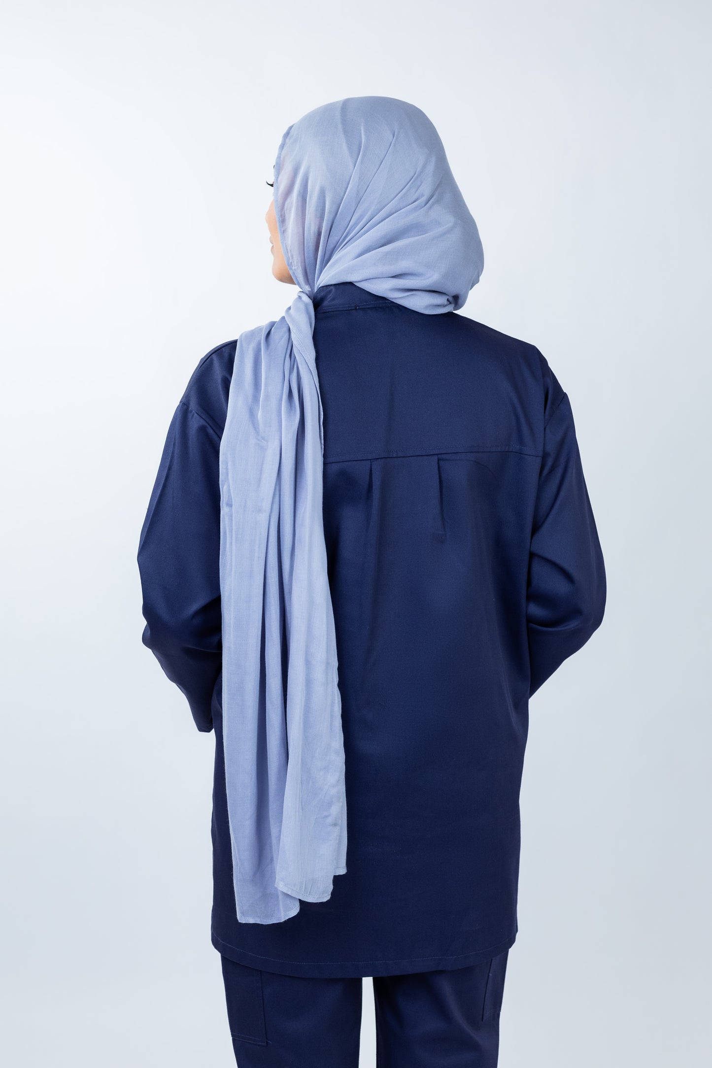 The Long-Sleeve Oversized Medical Scrubs in Navy Blue