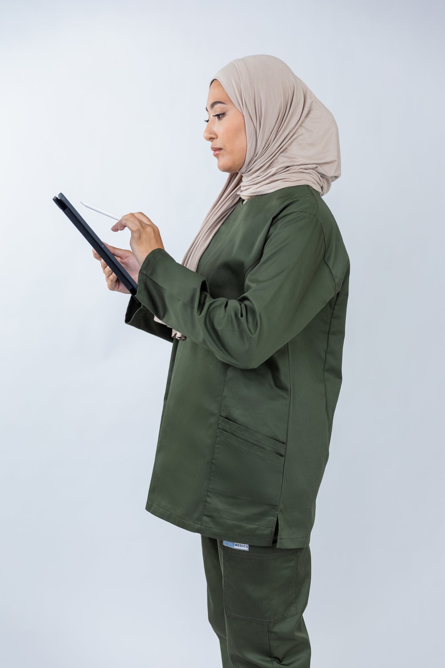 The Long-Sleeve Slim Fit Medical Scrubs in Army Green