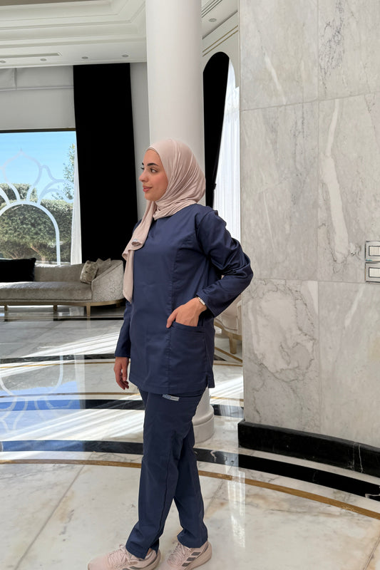 The Long-Sleeve Slim Fit Medical Scrubs in Denim Blue
