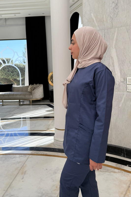 The Long-Sleeve Slim Fit Medical Scrubs in Denim Blue