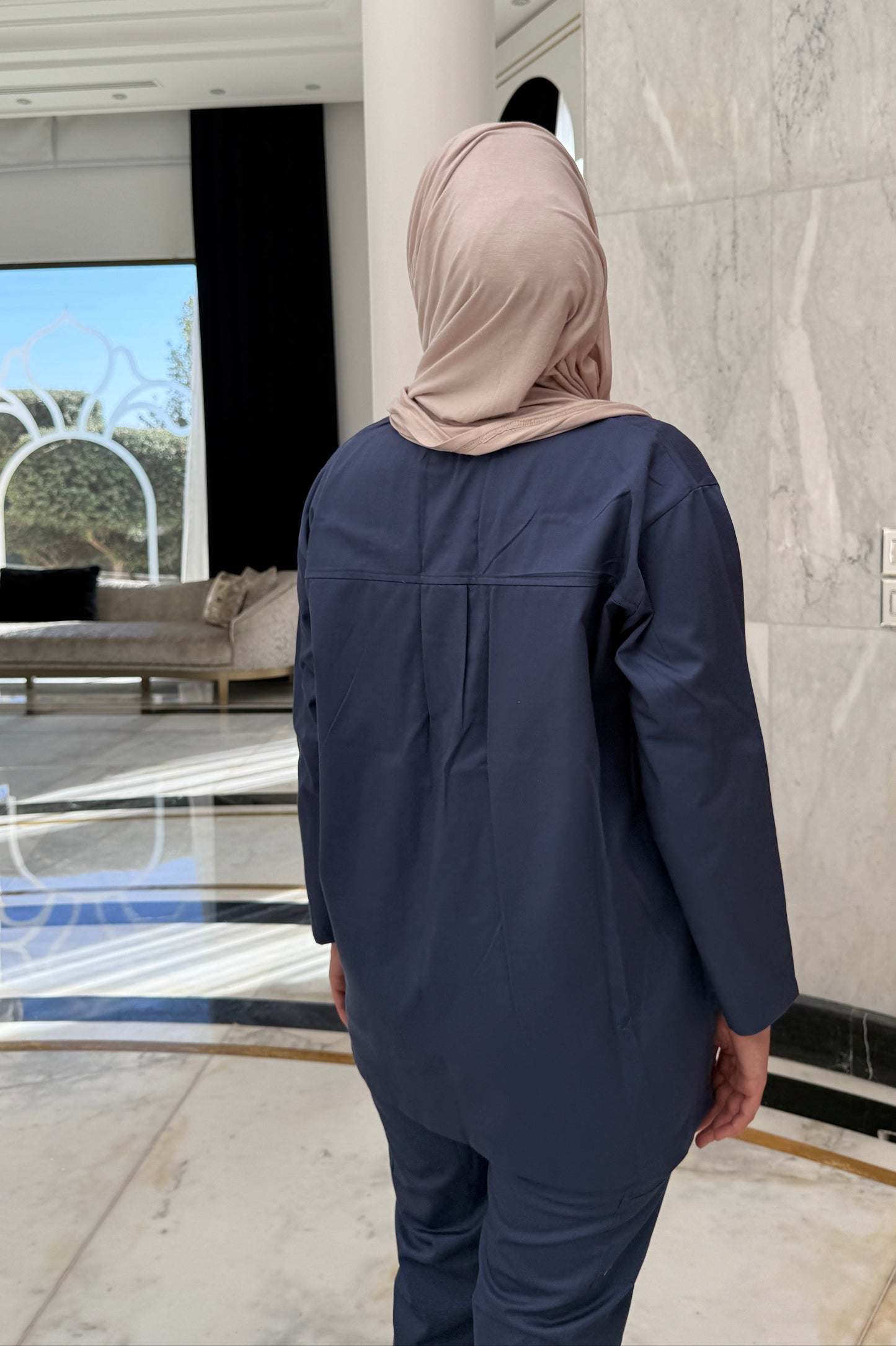 The Long-Sleeve Oversized Medical Scrubs in Denim Blue