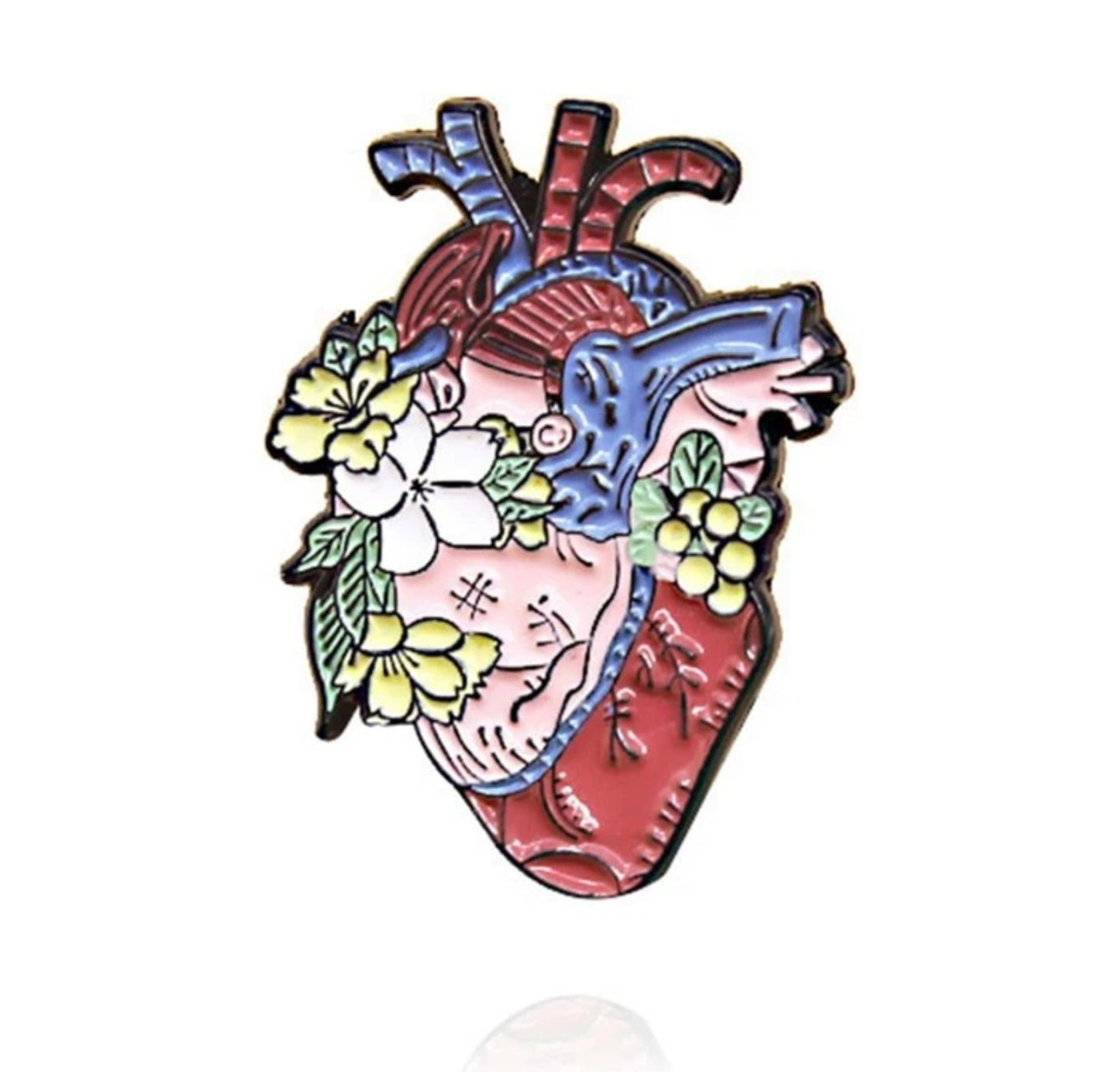 Anatomical Heart with Flowers Enamel Pin
