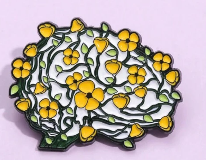 Brain with Flowers Enamel Pin