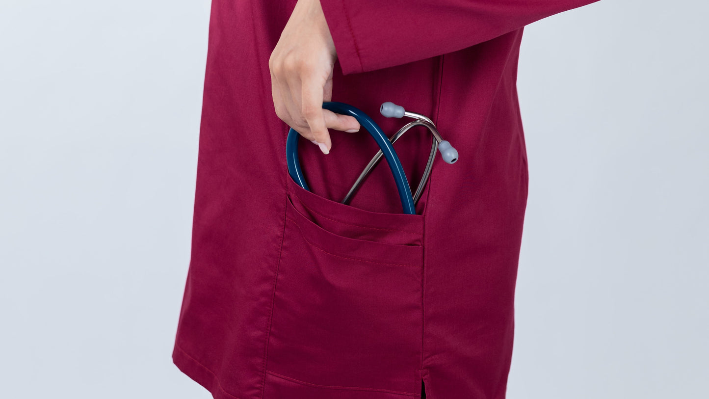 The Long-Sleeve Slim Fit Medical Scrubs in Ruby Red