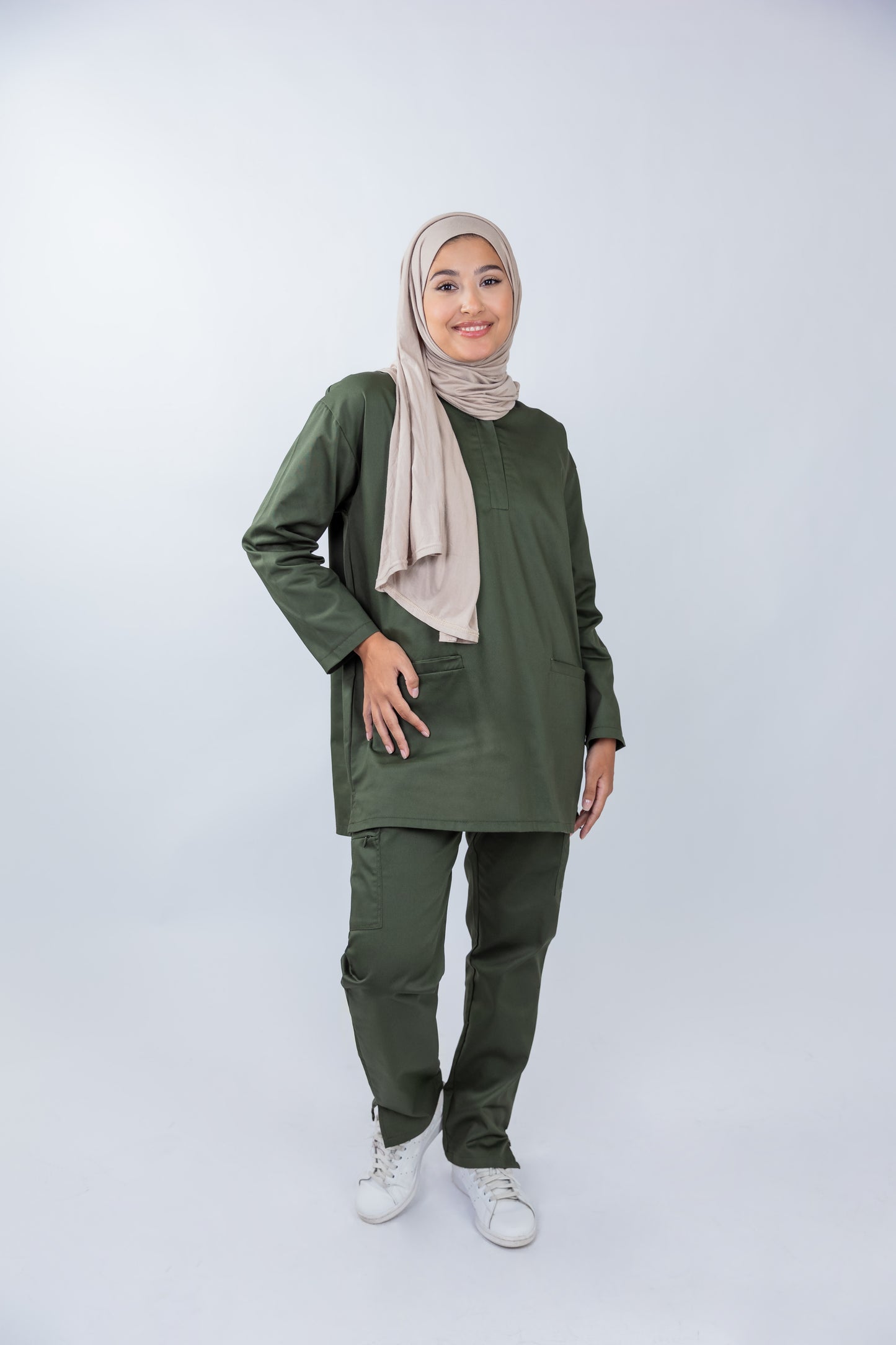 The Long-Sleeve Oversized Medical Scrubs in Army Green