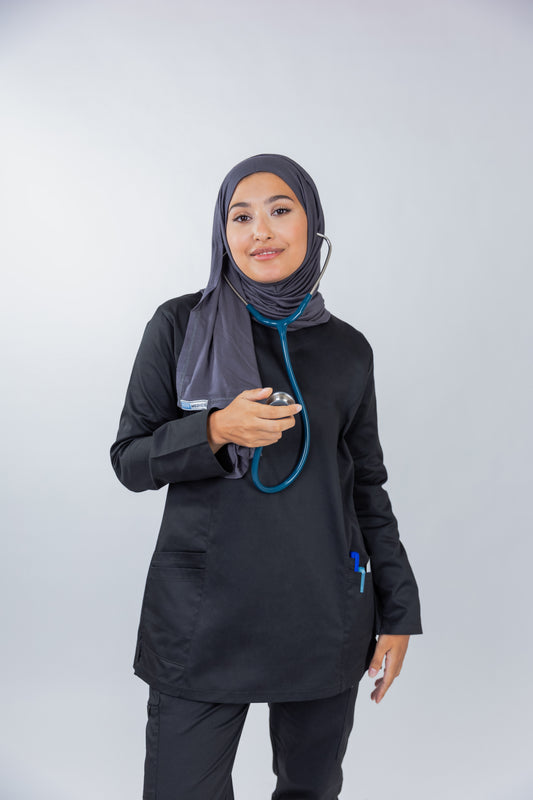 The Long-Sleeve Slim Fit Medical Scrubs in Black