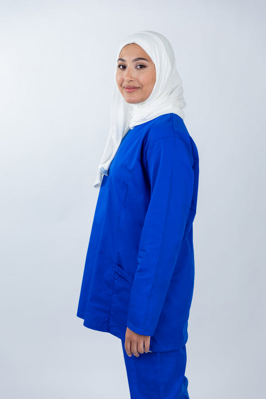 The Long-Sleeve Slim Fit Medical Scrubs in Sapphire Blue