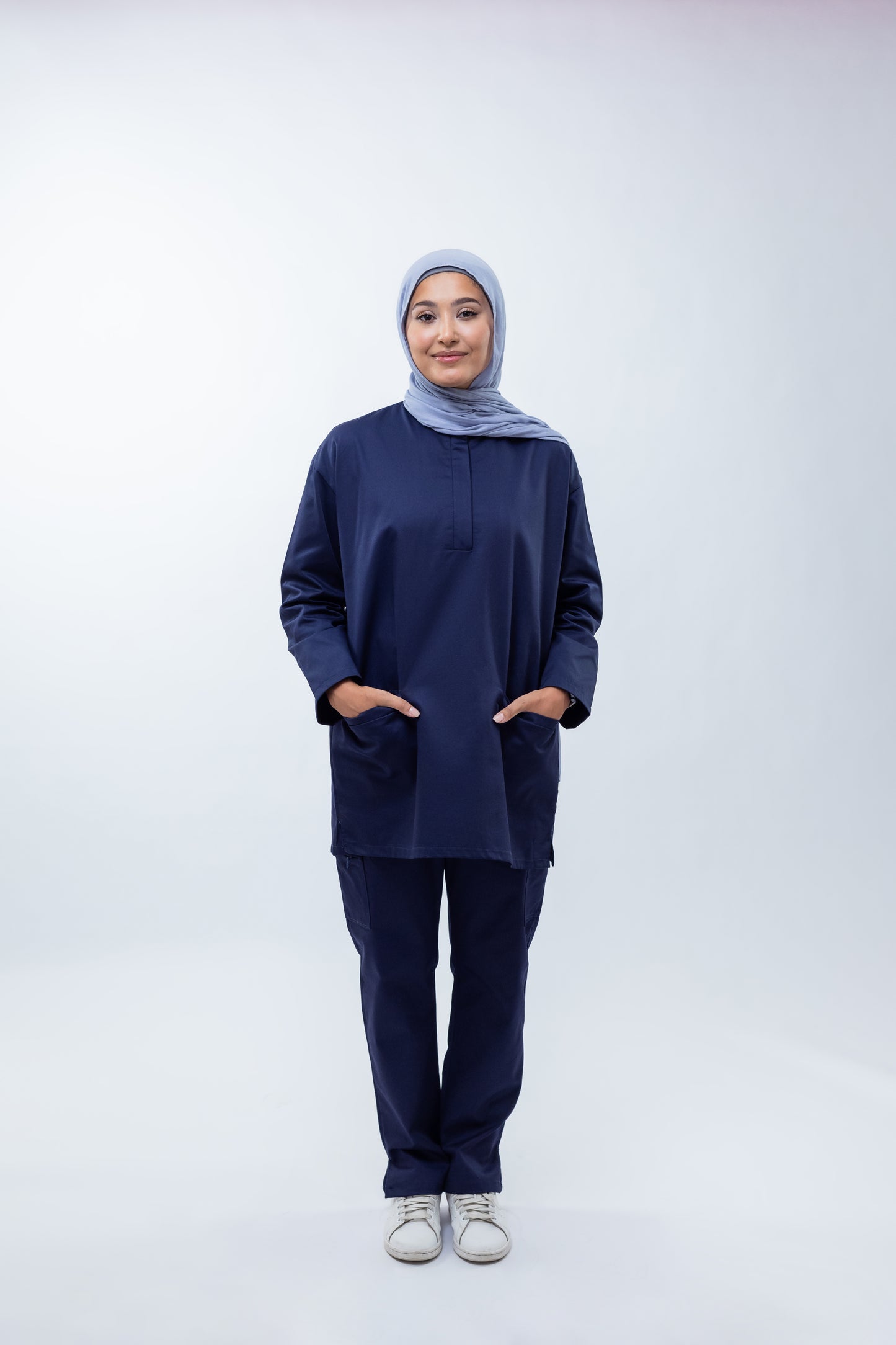 The Long-Sleeve Oversized Medical Scrubs in Navy Blue