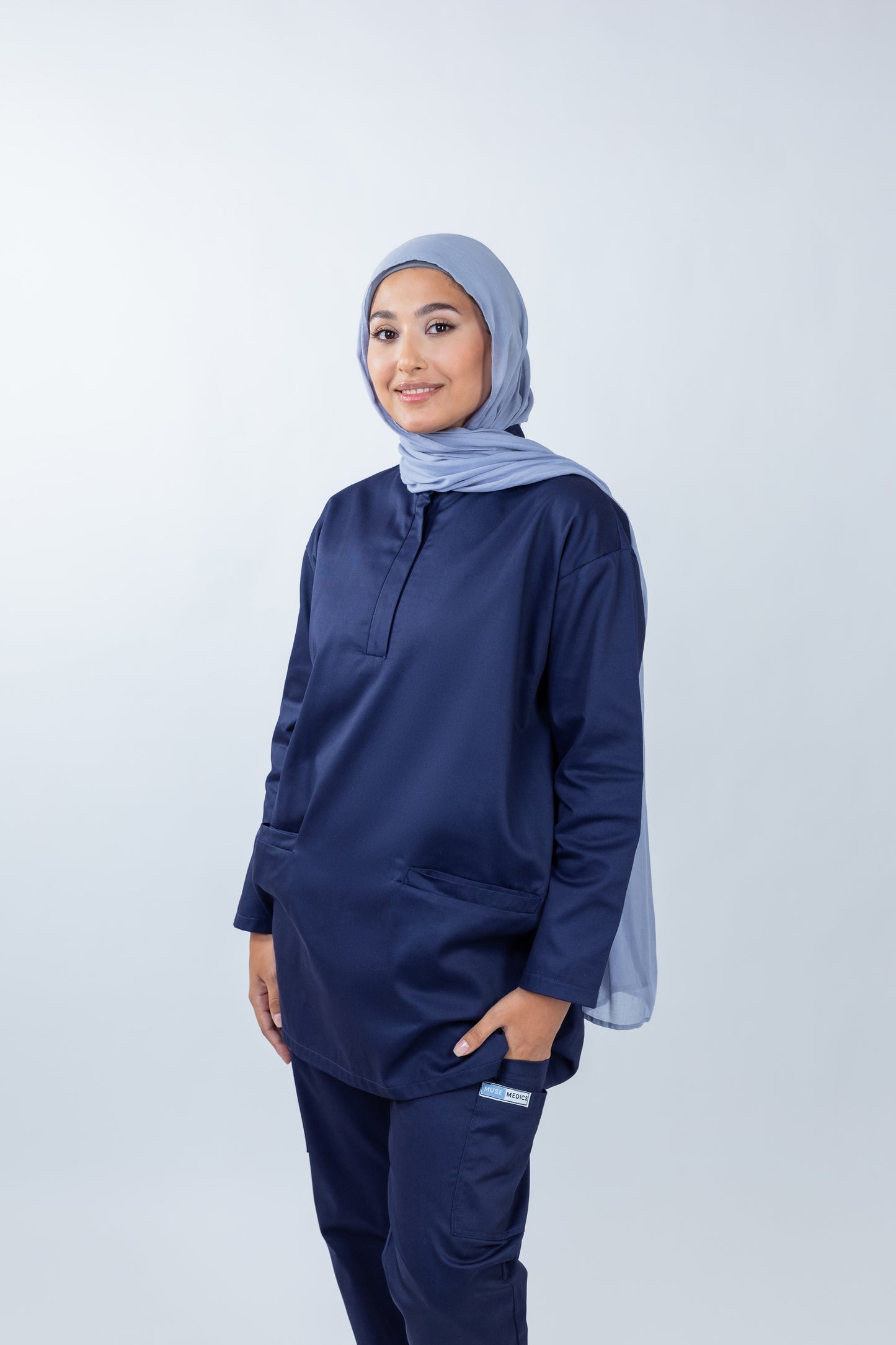 The Long-Sleeve Oversized Medical Scrubs in Navy Blue