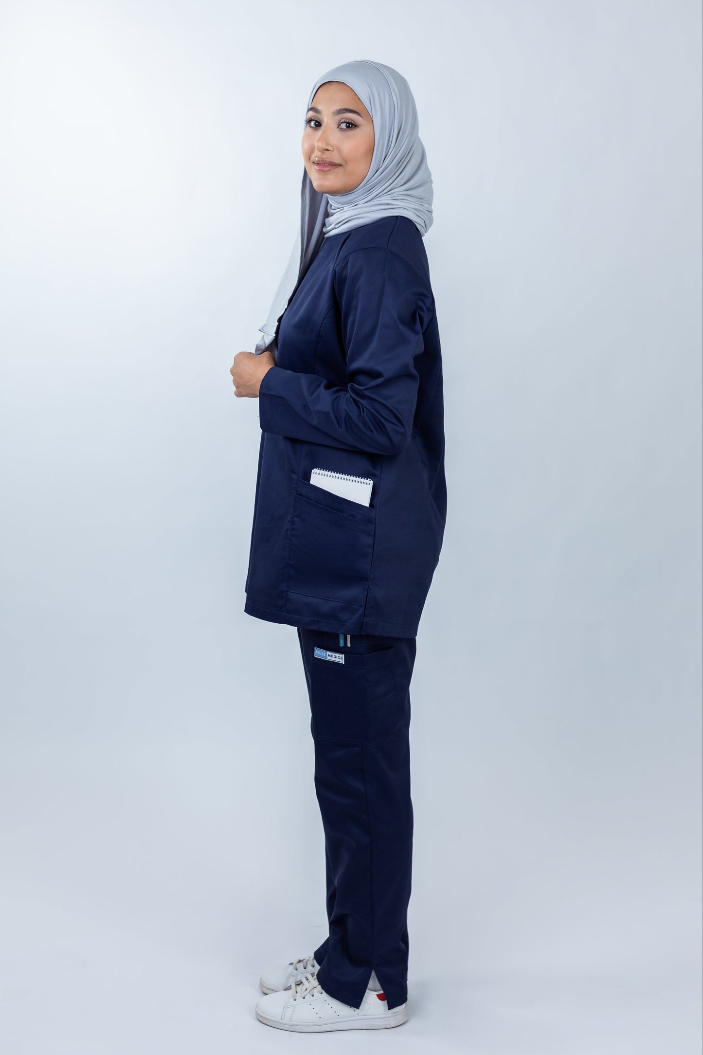 The Long-Sleeve Slim Fit Medical Scrubs in Navy Blue