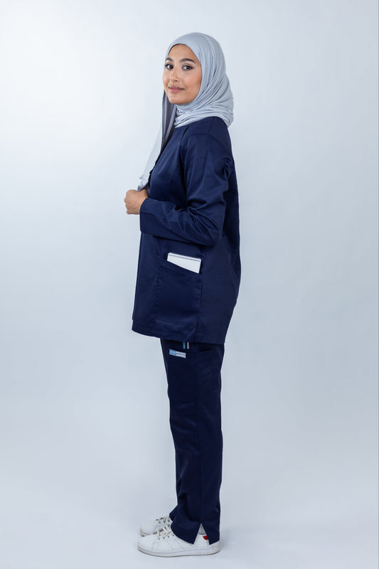 The Long-Sleeve Slim Fit Medical Scrubs in Navy Blue
