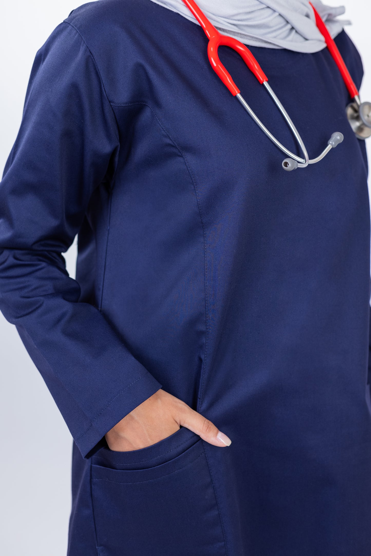 The Long-Sleeve Slim Fit Medical Scrubs in Navy Blue