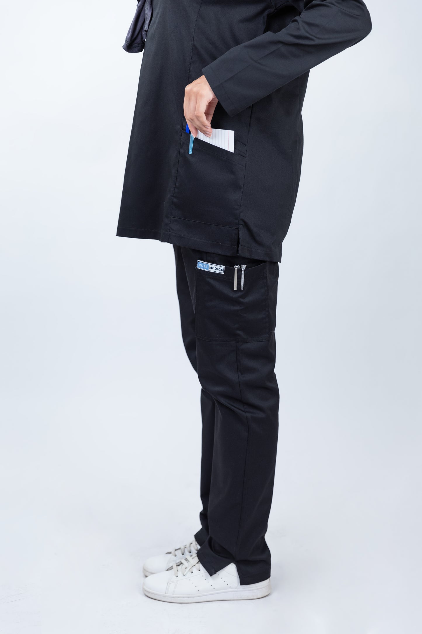 The Long-Sleeve Slim Fit Medical Scrubs in Black