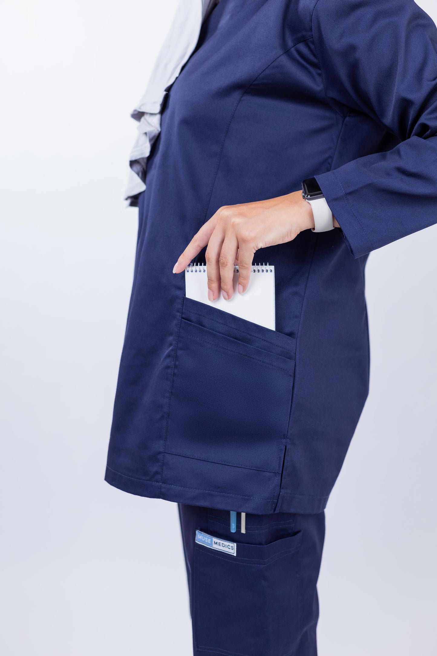 The Long-Sleeve Slim Fit Medical Scrubs in Navy Blue