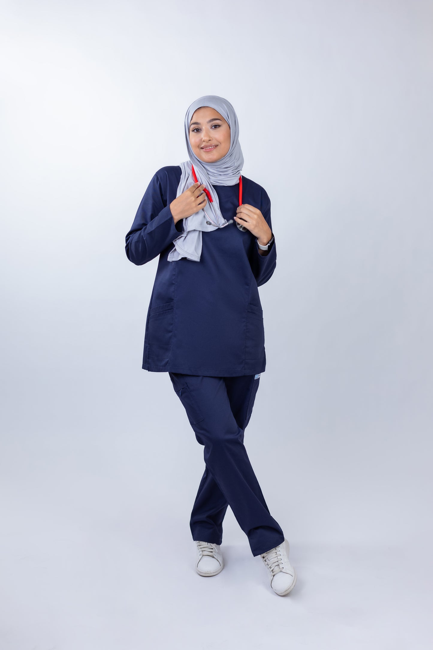 The Long-Sleeve Slim Fit Medical Scrubs in Navy Blue