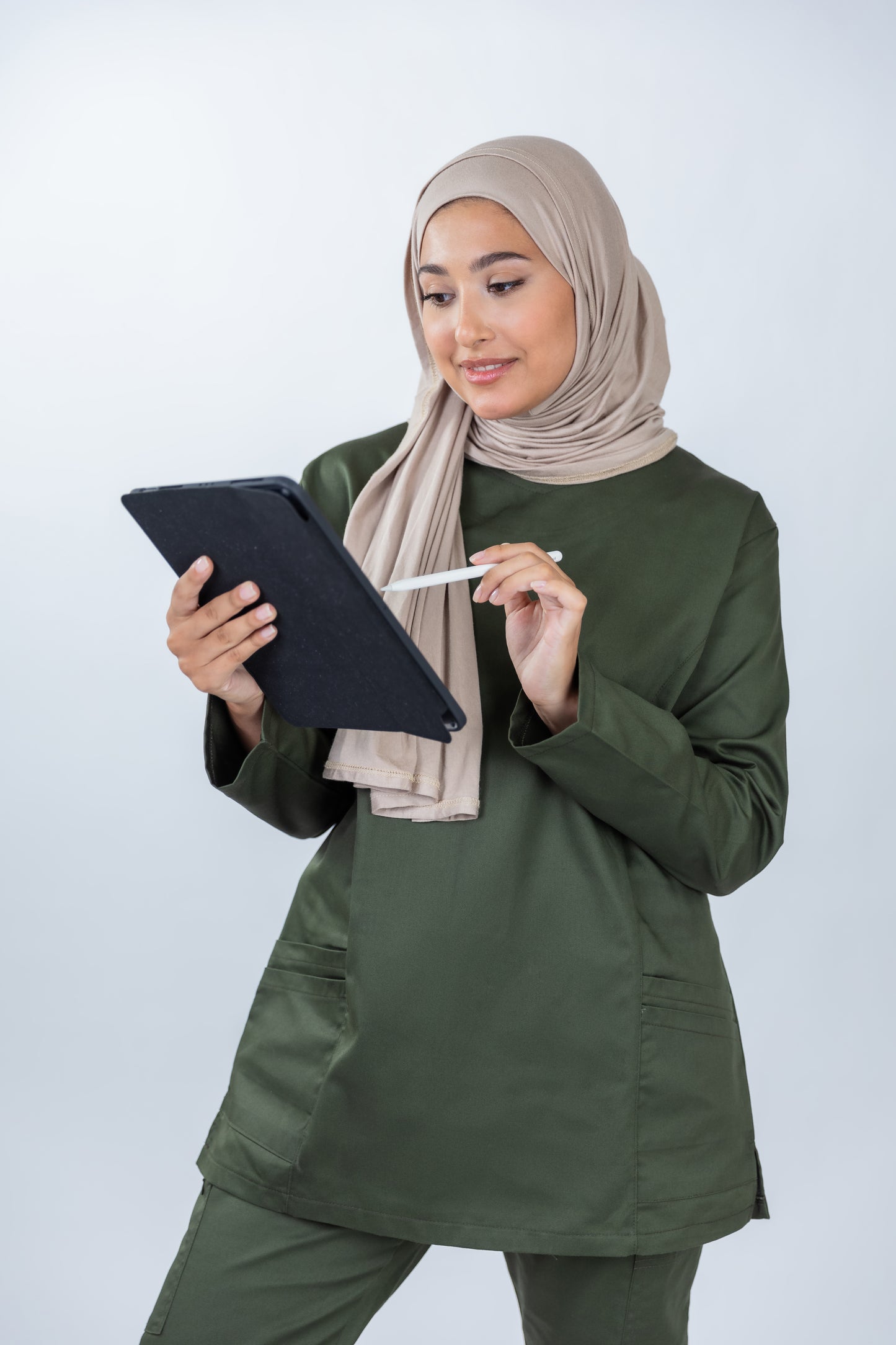 The Long-Sleeve Slim Fit Medical Scrubs in Army Green
