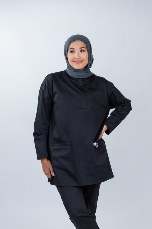 The Long-Sleeve Oversized Medical Scrubs in Black