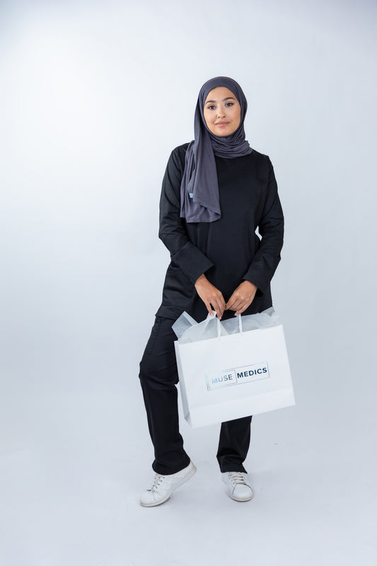 The Long-Sleeve Slim Fit Medical Scrubs in Black