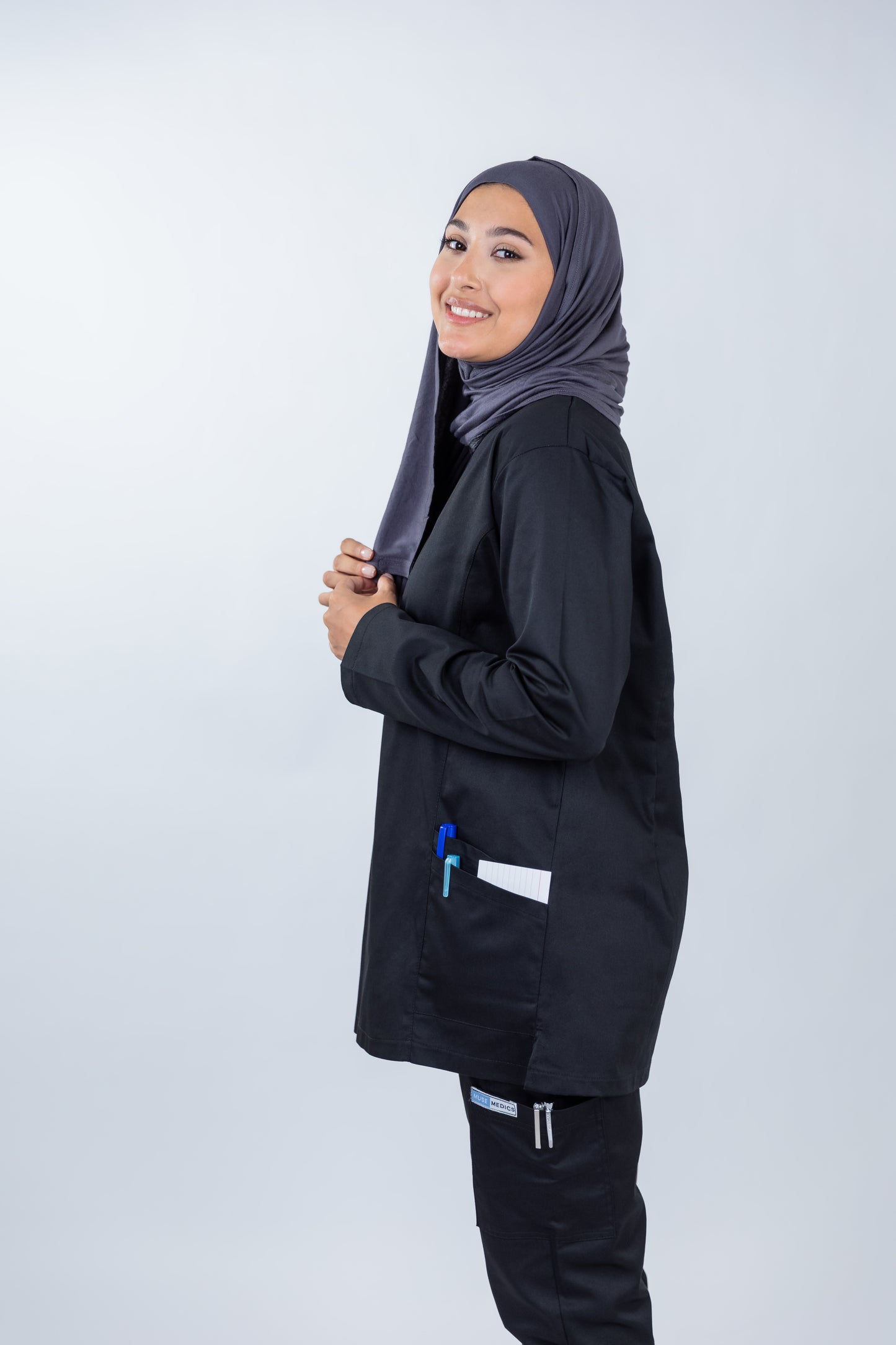 The Long-Sleeve Slim Fit Medical Scrubs in Black