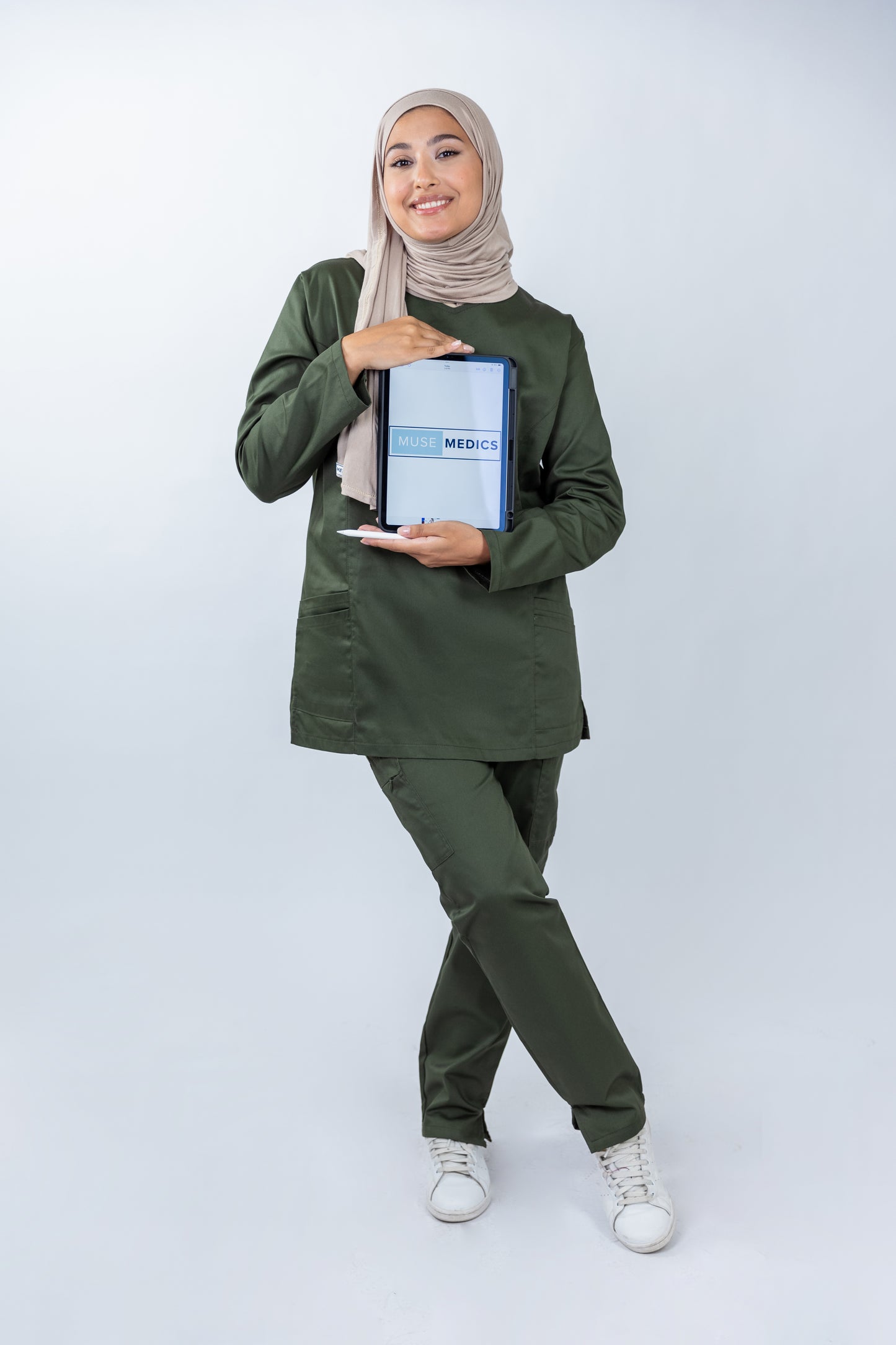 The Long-Sleeve Slim Fit Medical Scrubs in Army Green